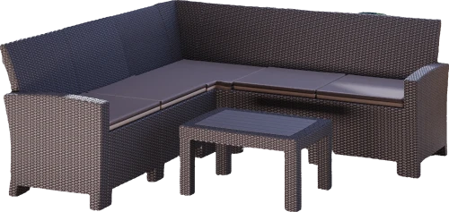 Комплект мебели с угловым диваном под ротанг Калифорния “California“ 188х188 см 5 места с подушками с кофейным столиком арт 77794