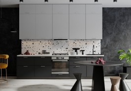 Кухня трехуровневая Мемфис 3000 Атласный серый/Черный трюфель МДФ прямая