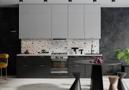 Кухня трехуровневая Мемфис 3000 Атласный серый/Черный трюфель МДФ прямая Кухня трехуровневая Мемфис 3000 Атласный серый/Черный трюфель МДФ прямая