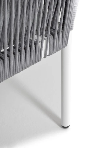 "Канны" угловой модуль плетеный из роупа, каркас алюминий белый шагрень, роуп светло-серый круглый, ткань светло-серая