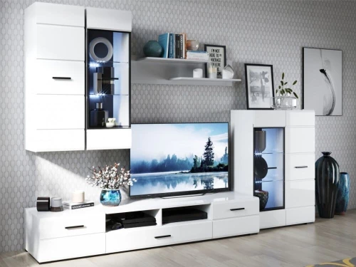 Пенал-витрина «Йорк» навесная (02), Белый/белый глянец