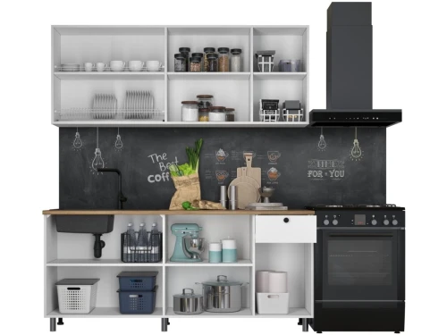 Кухонный гарнитур «Ева» 180см, Белый шагрень (дуб классический)