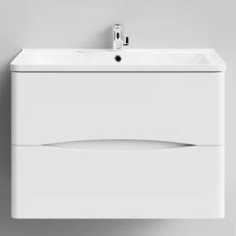 Тумба Адель 80 подвесной, белый глянец Vodok с раковиной в комплекте