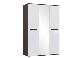 Шкаф трехстворчатый Ким, Белый глянец холодный, Венге