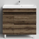 Тумба Бест 90 левая дверь, напольный, Дуб крымский коричневый ПВХ 131005-9005 Vodok с раковиной в комплекте