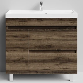 Тумба Бест 90 левая дверь, напольный, Дуб крымский коричневый ПВХ 131005-9005 Vodok с раковиной в комплекте