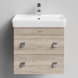 Тумба Квадро 60 подвесной, Дубослив ореховый светлый ПВХ 3445 Vodok с раковиной в комплекте