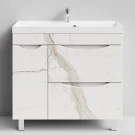 Тумба Лайт 90 напольный, Мрамор Белый натур милк ПВХ 2537, 2 ящика, 1 дверь слева Vodok с раковиной в комплекте Тумба Лайт 90 напольный, Мрамор Белый натур милк ПВХ 2537, 2 ящика, 1 дверь слева Vodok с раковиной в комплекте