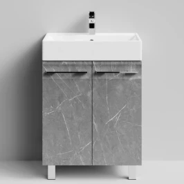 Тумба Мальта 60 напольный, двери, Мрамор Серый софт тач ПВХ 4044-1 Vodok с раковиной в комплекте