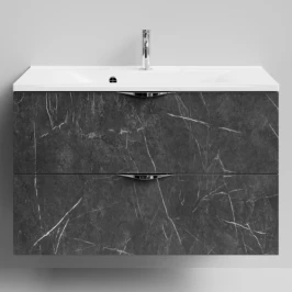 Тумба Марко 90 подвесной, ручки Хром, Мрамор Графит софт тач ПВХ 4044-3 Vodok с раковиной в комплекте