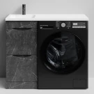 Тумба Смайл 100 напольный, под стиральную машину, левая, Мрамор Графит софт тач ПВХ 4044-3 Vodok с раковиной в комплекте