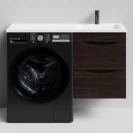 Тумба Смайл 110 подвесной, под стиральную машину, правая, Палисандр ПВХ 43101 Vodok с раковиной в комплекте