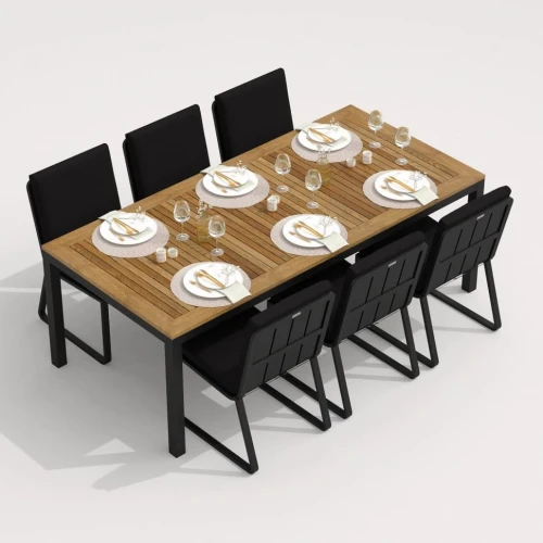 Обеденная группа TELLA  GIRA  каркас карбон / стол тик 220 / ткань черная