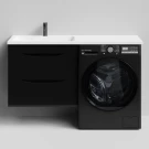 Тумба Смайл 130 подвесной, под стиральную машину, левая, черный глянец Vodok с раковиной в комплекте Тумба Смайл 130 подвесной, под стиральную машину, левая, черный глянец Vodok с раковиной в комплекте