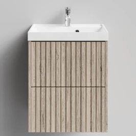 Тумба Тач 50 подвесной, Дубослив ореховый светлый ПВХ 3445 Vodok с раковиной в комплекте