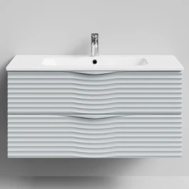 Тумба Эйфория 100 F2, пример RAL 7040 Серое окно, матовая, 2 ящика, подвесной Vodok с раковиной в комплекте