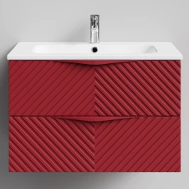 Тумба Эйфория 80 F4, пример RAL 3004 Пурпурно-красный, матовая, 2 ящика, подвесной Vodok с раковиной в комплекте