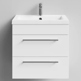 Тумба Элис 58 подвесной, 2 ящика, Белый глянец ПВХ Vodok с раковиной в комплекте
