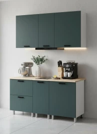 Готовый кухонный гарнитур МК Аленушка 1,6м в.4 Лаванда Изумруд,скоба черный,сонома