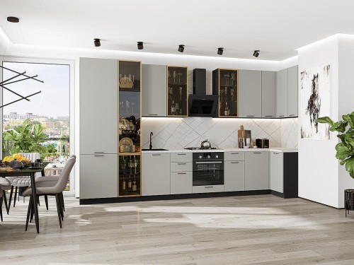 Кухонный гарнитур Флэт-05 Light Grey In 2S-Graphite