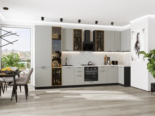 Кухонный гарнитур Флэт-05 Light Grey In 2S-Graphite