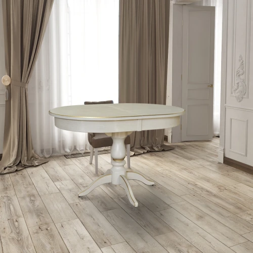 Стол обеденный Тарун 4 раздвижной слоновая кость/золото 120/160*84