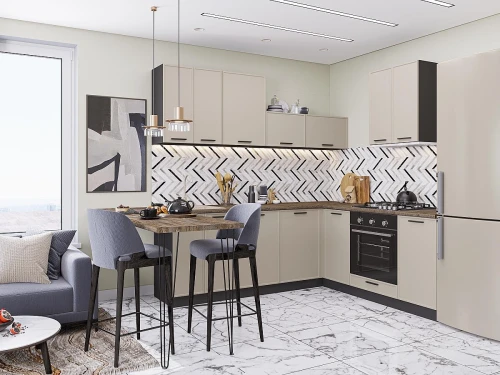 Угловая модульная кухня Фрейм-03 Cream Silk Graphite 2140*2200/2000*600