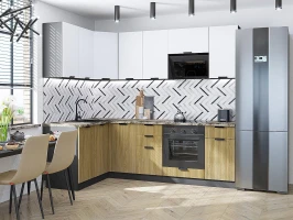 Кухонный гарнитур Евро Лайн-05 Белый/Дуб песочный Graphite Кухонный гарнитур Евро Лайн-05 Белый/Дуб песочный Graphite