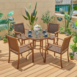 Уличная обеденная мебель из литого алюминия Стол  круглый из ротанга D80 БАМБУК  + 4 Кресла БАМБУК-3