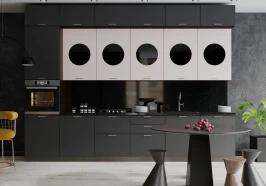 Трехуровневая кухня Мемфис 3600 Японский шелк/Черный трюфель МДФ прямая