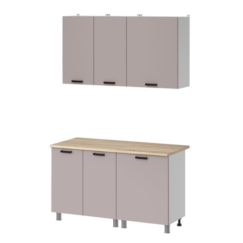 Готовая кухня МК Аленушка 1,4м Лаванда Кашемир,скоба черный,сонома