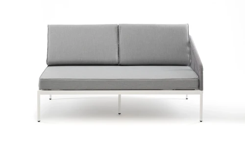 "Канны" левый модуль плетеный из роупа, каркас алюминий белый шагрень, роуп светло-серый круглый, ткань светло-серая