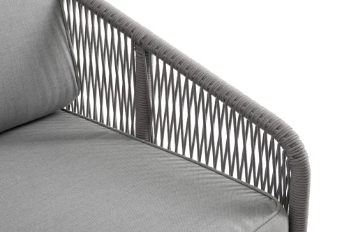 "Канны" левый модуль плетеный из роупа, каркас алюминий белый шагрень, роуп светло-серый круглый, ткань светло-серая