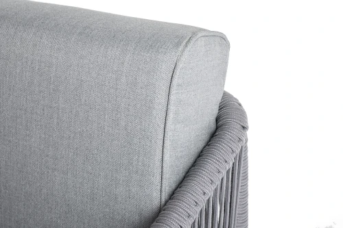 "Канны" левый модуль плетеный из роупа, каркас алюминий белый шагрень, роуп светло-серый круглый, ткань светло-серая