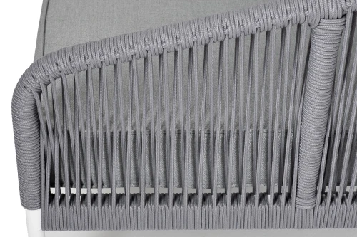 "Канны" левый модуль плетеный из роупа, каркас алюминий белый шагрень, роуп светло-серый круглый, ткань светло-серая