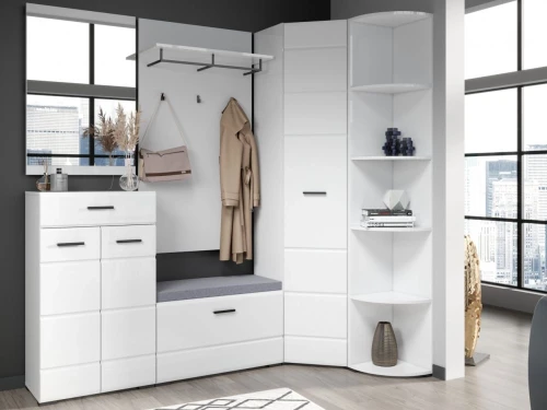 Прихожая «Йорк» угловая, Белый/белый глянец