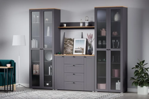 Шкаф-витрина 16.394.02 Остин Серый Графит, Дуб Золотой