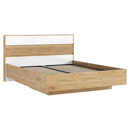 Кровать парящая с ортопедическим основанием (металл) Роджина, Белый глянец холодный, Дуб крафт