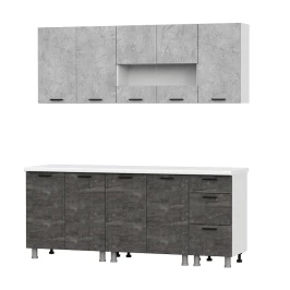 Готовая кухня Модус (без столешницы), Белый, Цемент светлый, Камень темный