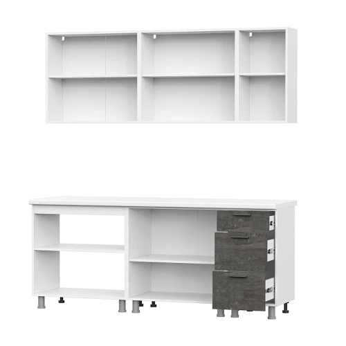 Готовая кухня Модус (без столешницы), Белый, Цемент светлый, Камень темный