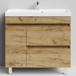 Тумба Бест 90 левая дверь, напольный, Дуб Тортуга ПВХ 2357-43 Vodok с раковиной в комплекте