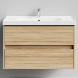 Тумба Грейс 90 подвесной, кокоболо натуральный Vodok с раковиной в комплекте