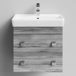 Тумба Квадро 60 подвесной, Лиственница структурная контрастно-серая ПВХ 64202 Vodok с раковиной в комплекте