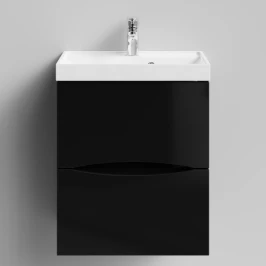 Тумба Лайт 50 подвесной, черный глянец Vodok с раковиной в комплекте