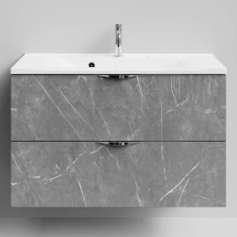 Тумба Марко 90 подвесной, ручки Хром, Мрамор Серый софт тач ПВХ 4044-1 Vodok с раковиной в комплекте