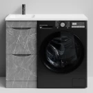 Тумба Смайл 100 напольный, под стиральную машину, левая, Мрамор Серый софт тач ПВХ 4044-1 Vodok с раковиной в комплекте