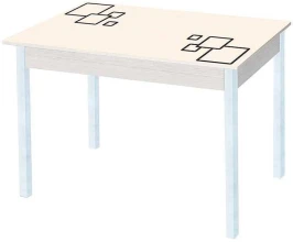 Альфа фотопечать стол обеденный раздвижной / квадраты на бежевом/дуб молочный/белый