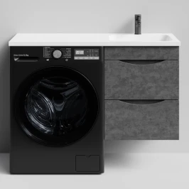 Тумба Смайл 110 подвесной, под стиральную машину, правая, Серый камень ПВХ 57806 Vodok с раковиной в комплекте