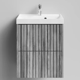 Тумба Тач 50 подвесной, Лиственница структурная контрастно-серая ПВХ 64202 Vodok с раковиной в комплекте