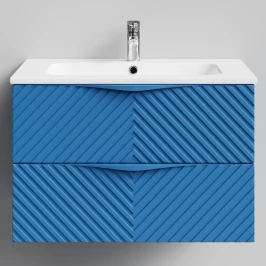 Тумба Эйфория 80 F4, пример RAL 5019 Капри синий, матовая, 2 ящика, подвесной Vodok с раковиной в комплекте